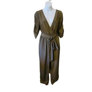 Pins & Needles v neck long sleeve tie waist brown jumpsuit